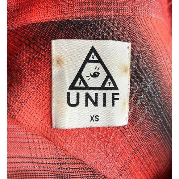 UNIF Orange Brown and Gray Plaid Button Up Cold Shoulder Shirt Size XS - Picture 5 of 6